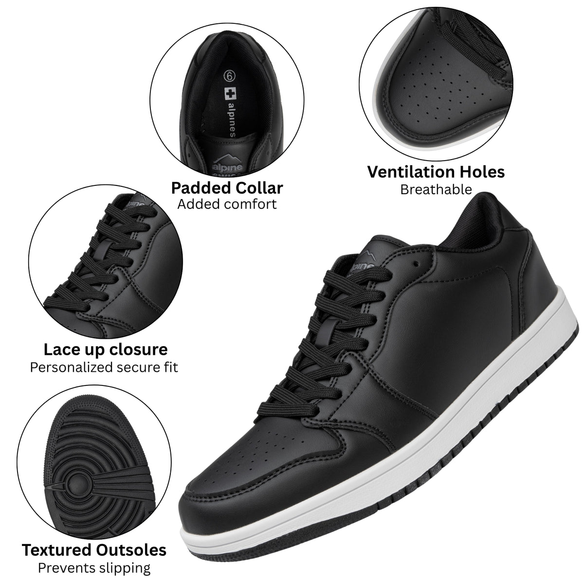 Alpine Swiss Nate Mens Fashion Sneakers Casual Low Top Comfortable Tennis Shoes – Black