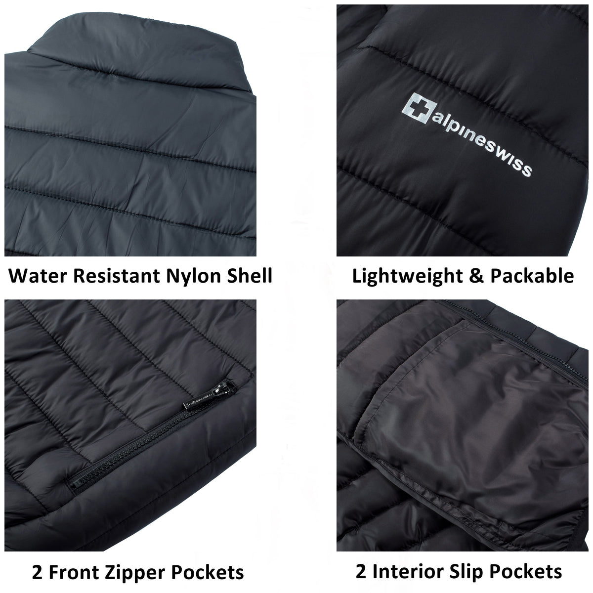 Alpine Swiss Niko Men’s Puffer Jacket Warm Down Alternative Insulated Coat – Black Gray