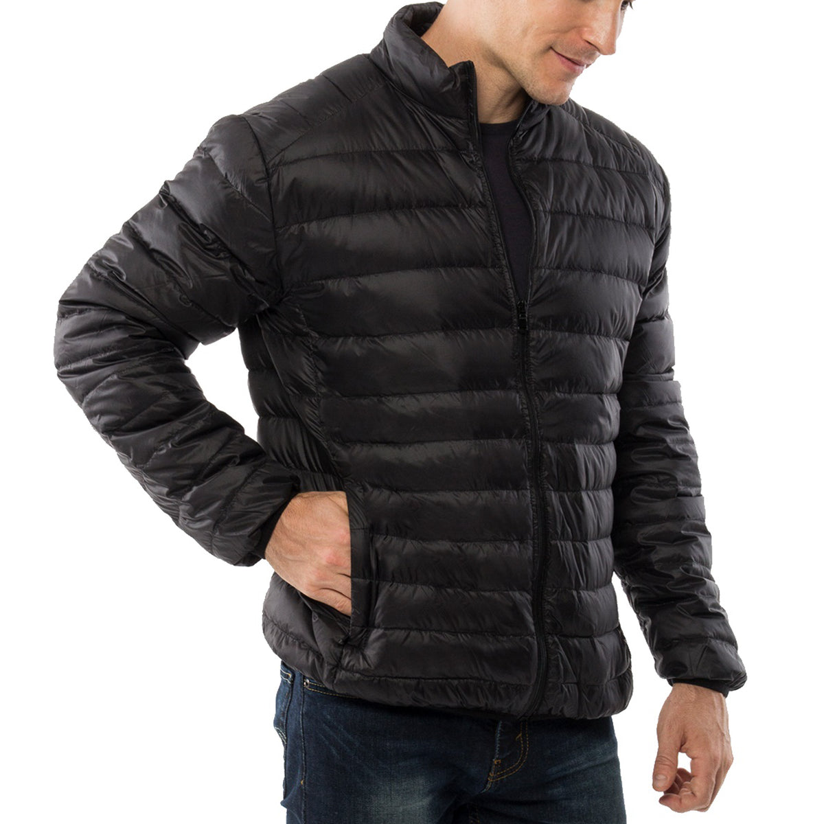 Alpine Swiss Niko Men’s Puffer Jacket Warm Down Alternative Insulated Coat – Black