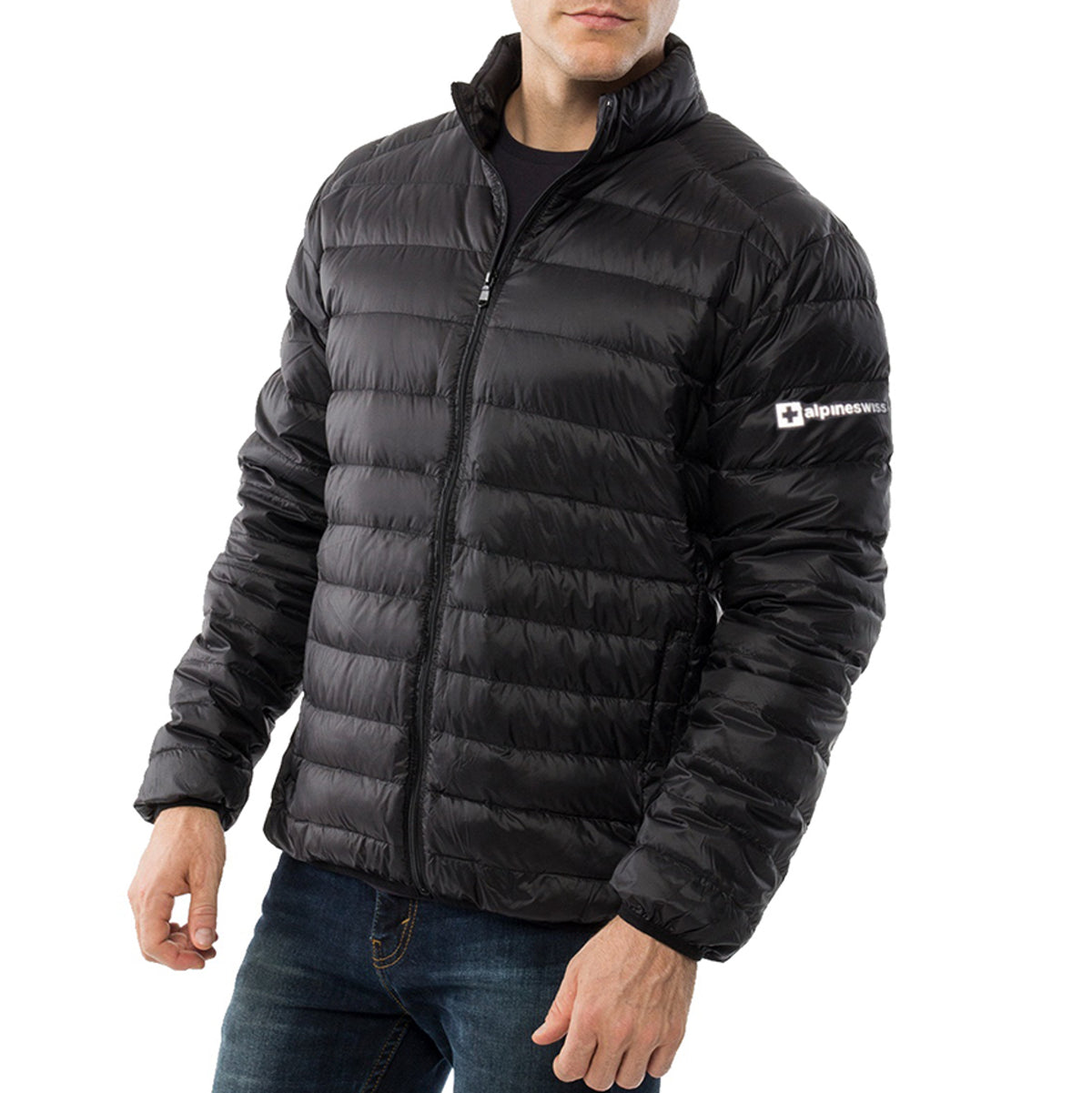 Alpine Swiss Niko Men’s Puffer Jacket Warm Down Alternative Insulated Coat – Black