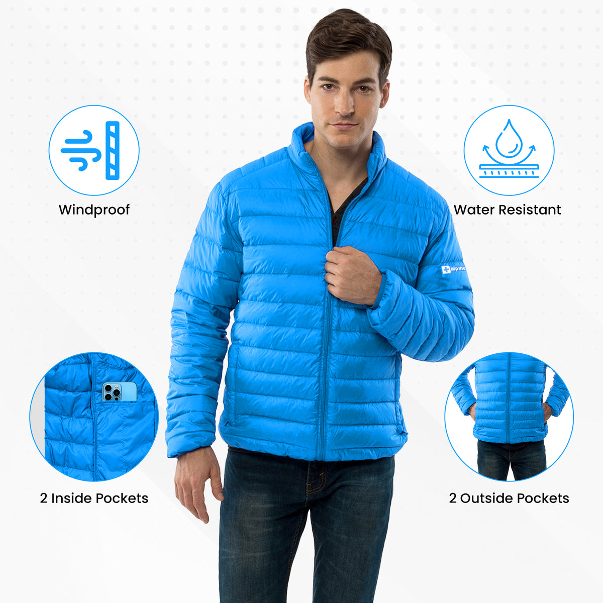 Alpine Swiss Niko Men’s Puffer Jacket Warm Down Alternative Insulated Coat – Blue
