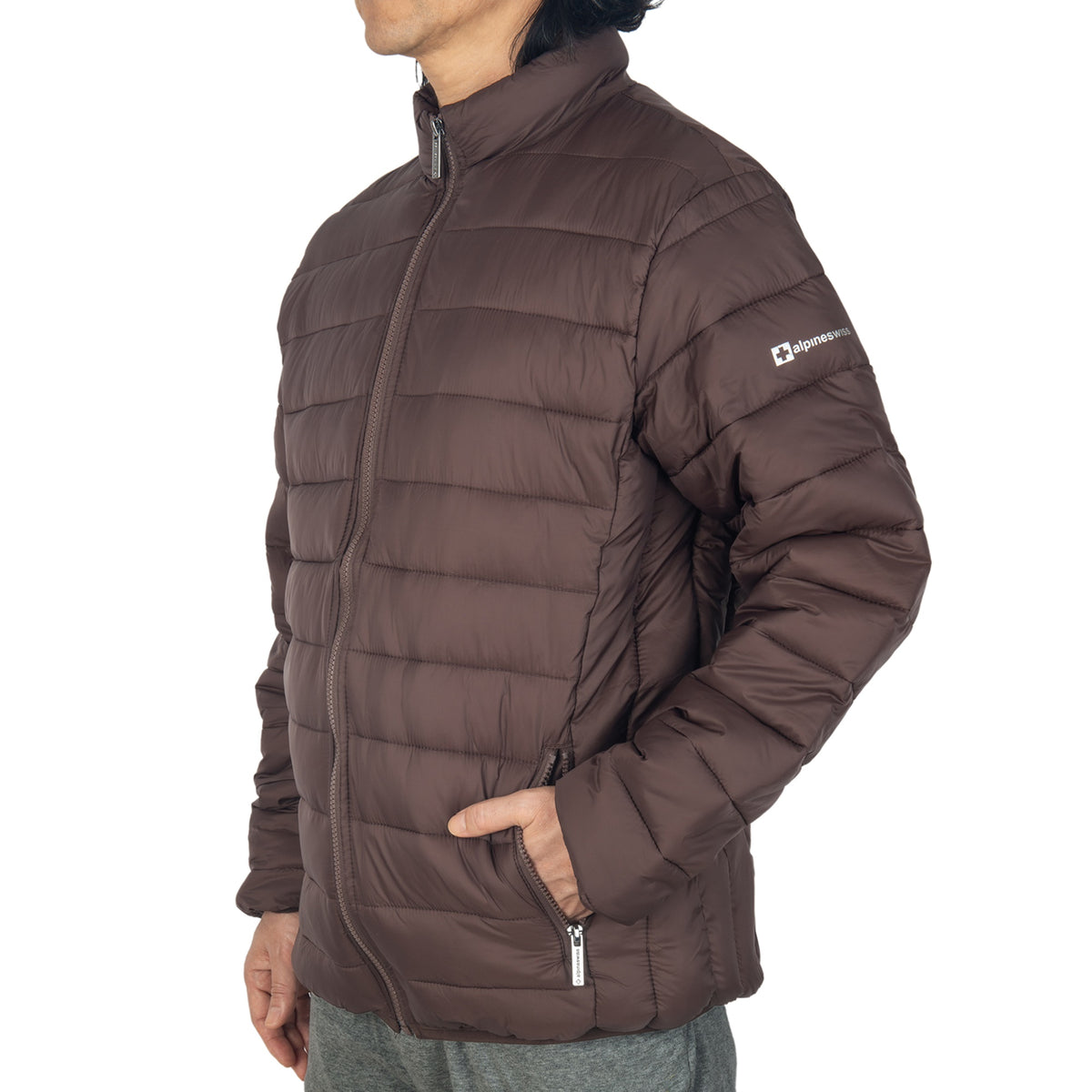 Alpine Swiss Niko Men’s Puffer Jacket Warm Down Alternative Insulated Coat – Brown