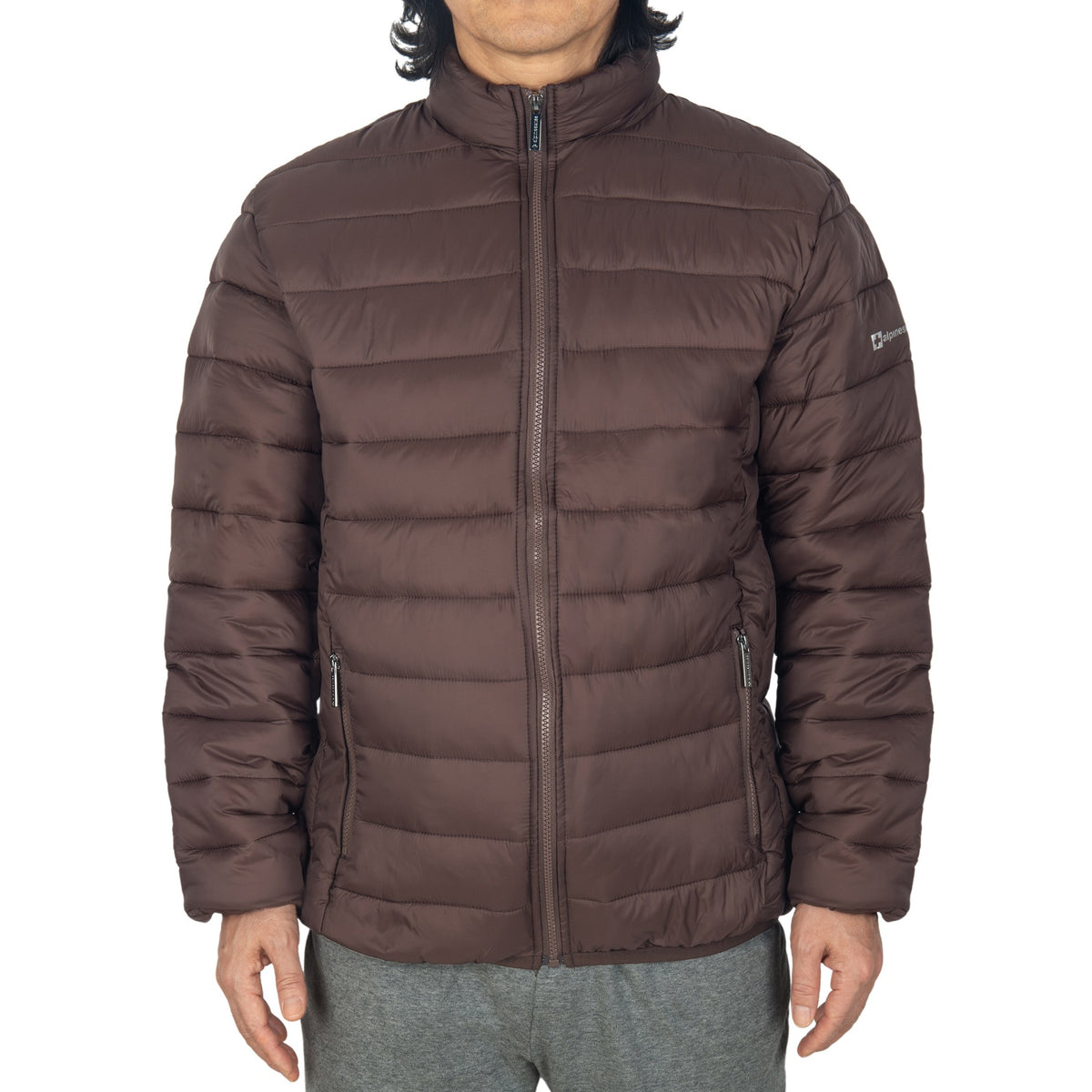 Alpine Swiss Niko Men’s Puffer Jacket Warm Down Alternative Insulated Coat – Brown