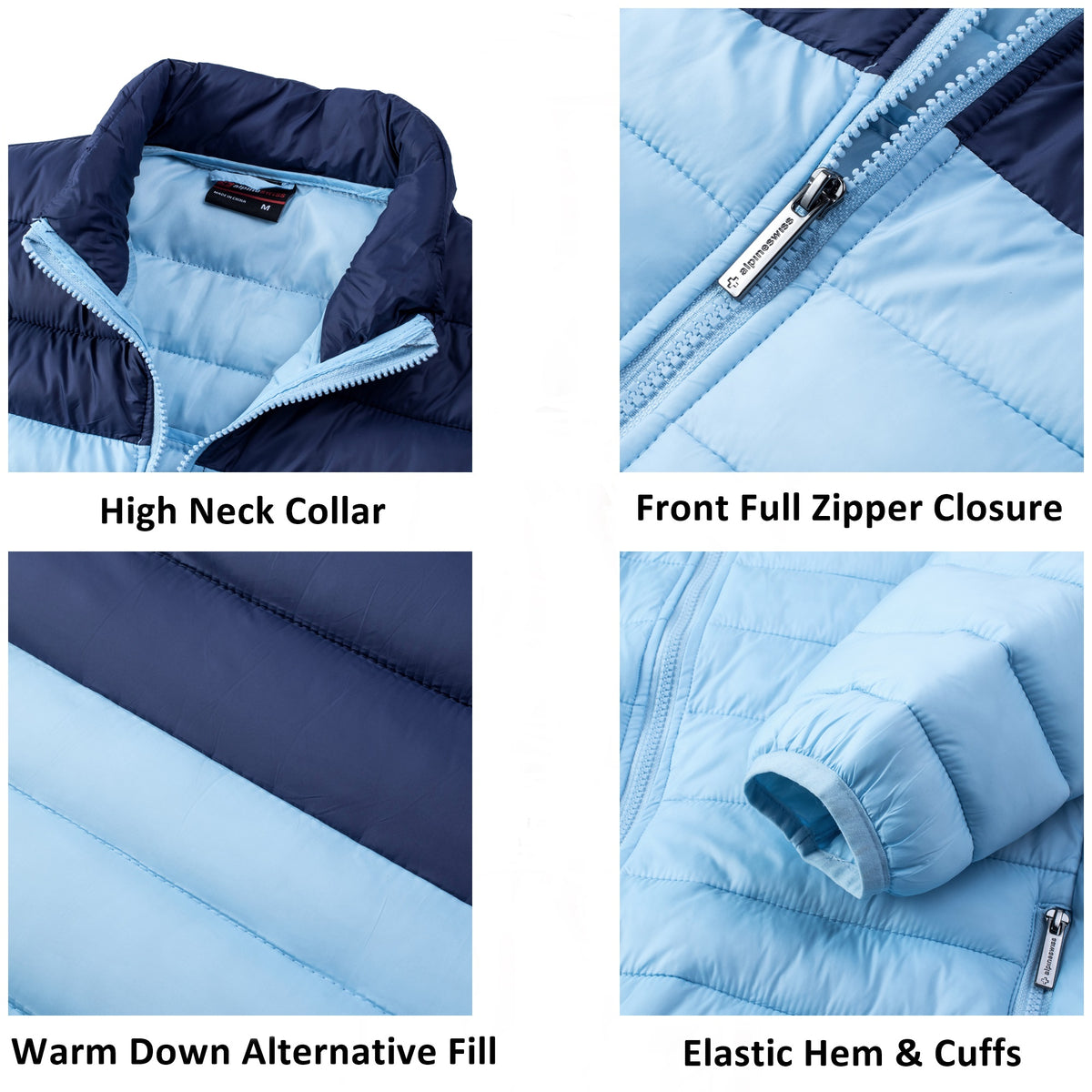 Alpine Swiss Niko Men’s Puffer Jacket Warm Down Alternative Insulated Coat – Sky Blue Navy