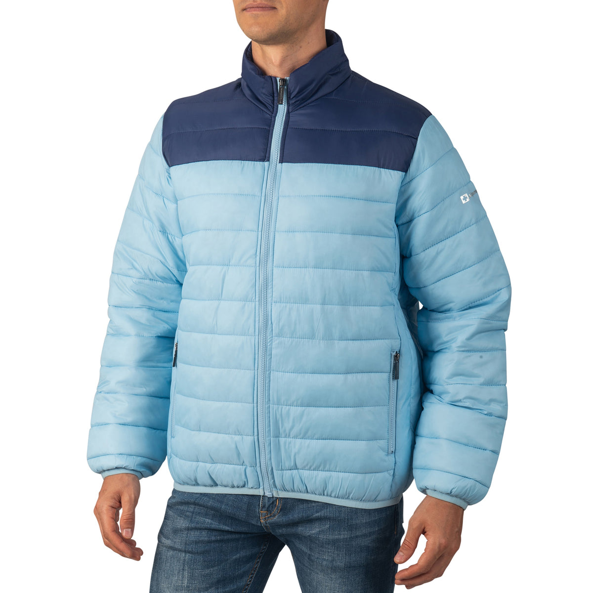 Alpine Swiss Niko Men’s Puffer Jacket Warm Down Alternative Insulated Coat – Sky Blue Navy