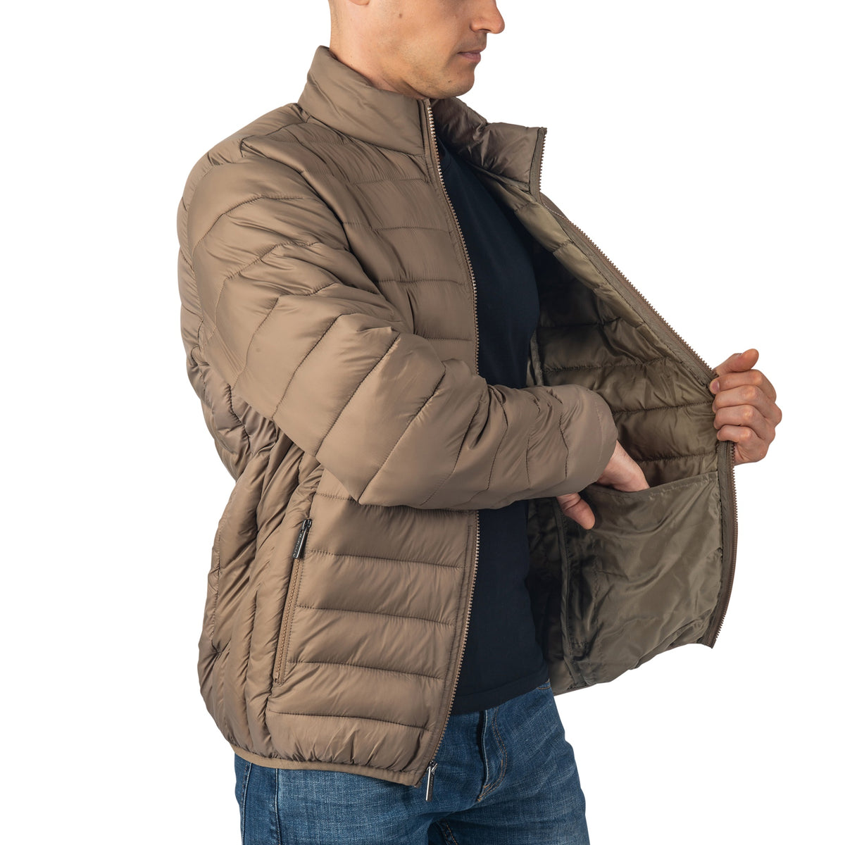 Alpine Swiss Niko Men’s Puffer Jacket Warm Down Alternative Insulated Coat – Taupe