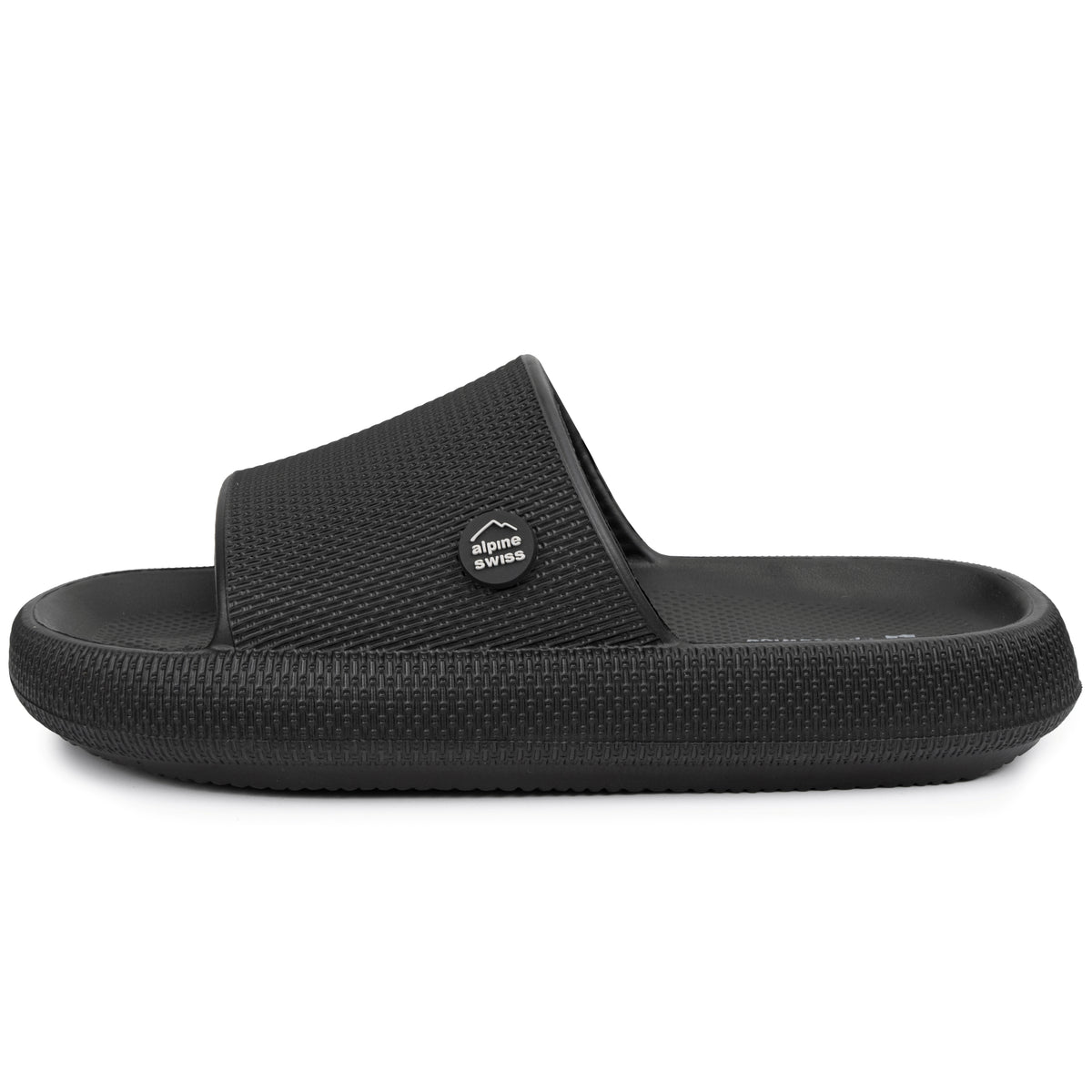 Alpine Swiss Omar Mens Slides Pillow Slippers Ultra Cushioned Cloud Slide Sandal – Black