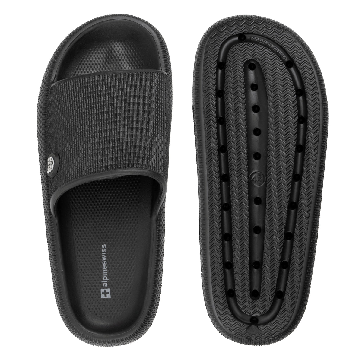Alpine Swiss Omar Mens Slides Pillow Slippers Ultra Cushioned Cloud Slide Sandal – Black