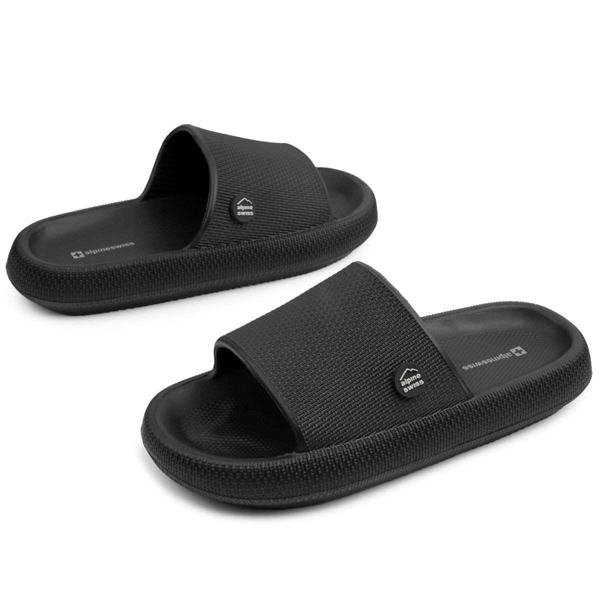 Alpine Swiss Omar Mens Slides Pillow Slippers Ultra Cushioned Cloud Slide Sandal – Black