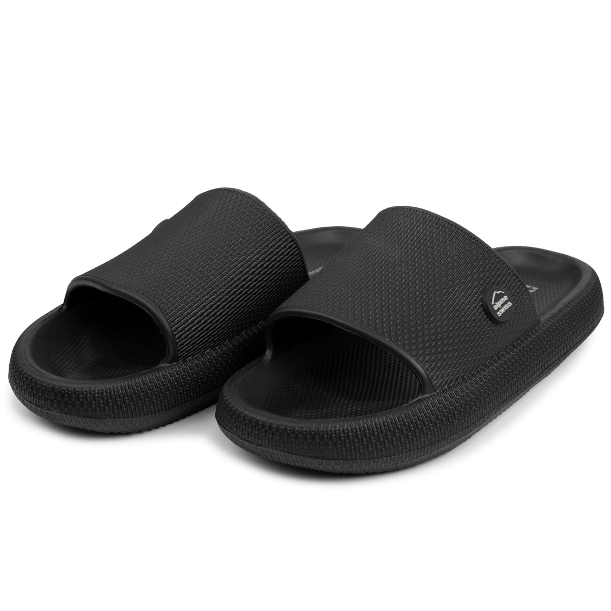 Alpine Swiss Omar Mens Slides Pillow Slippers Ultra Cushioned Cloud Slide Sandal – Black