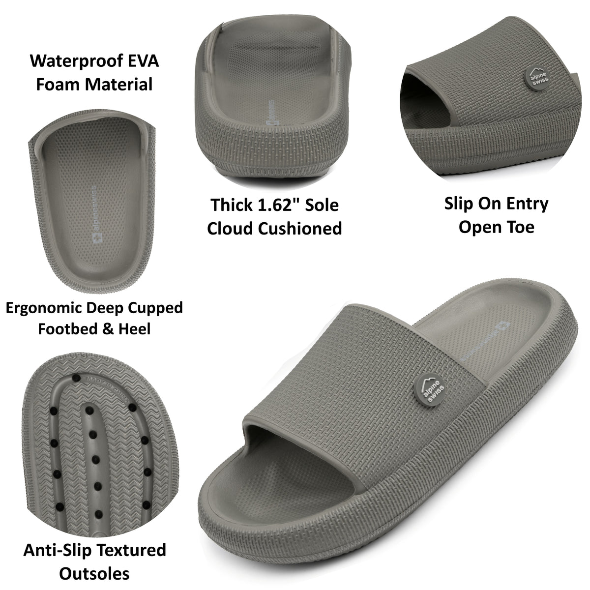 Alpine Swiss Omar Mens Slides Pillow Slippers Ultra Cushioned Cloud Slide Sandal – Olive