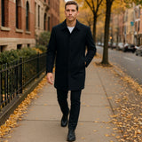 Alpine Swiss Orson Mens Wool Blend Top Coat Winter Car Coat Long Tailored Jacket – Black