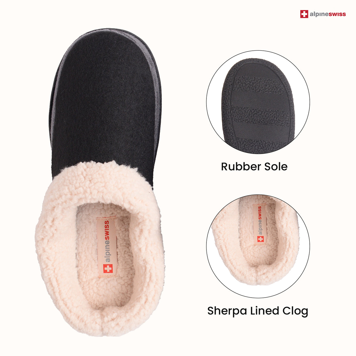 Alpine Swiss Mens Memory Foam Clog Slippers Fleece Fuzzy Slip On House Shoes – Black