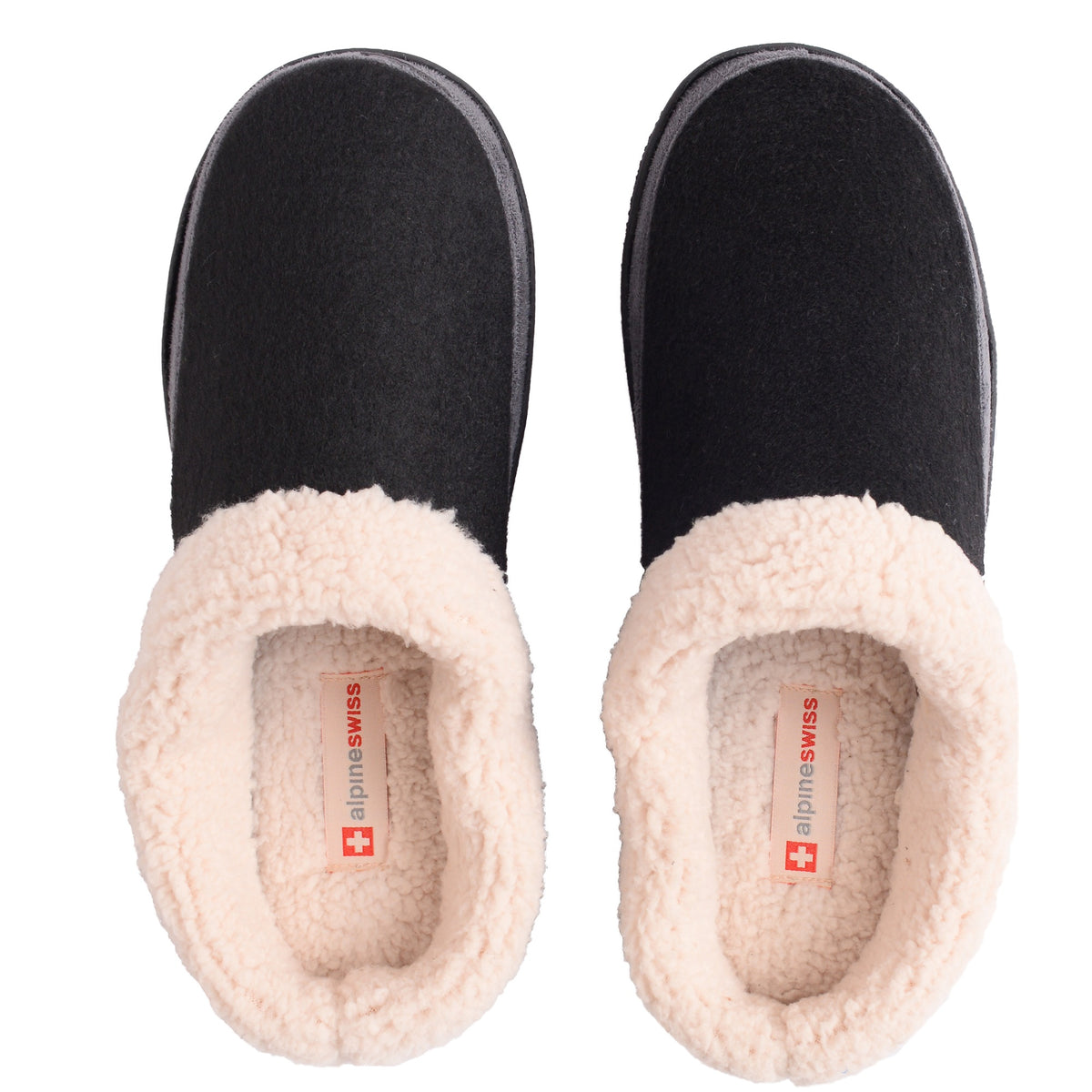 Alpine Swiss Mens Memory Foam Clog Slippers Fleece Fuzzy Slip On House Shoes – Black