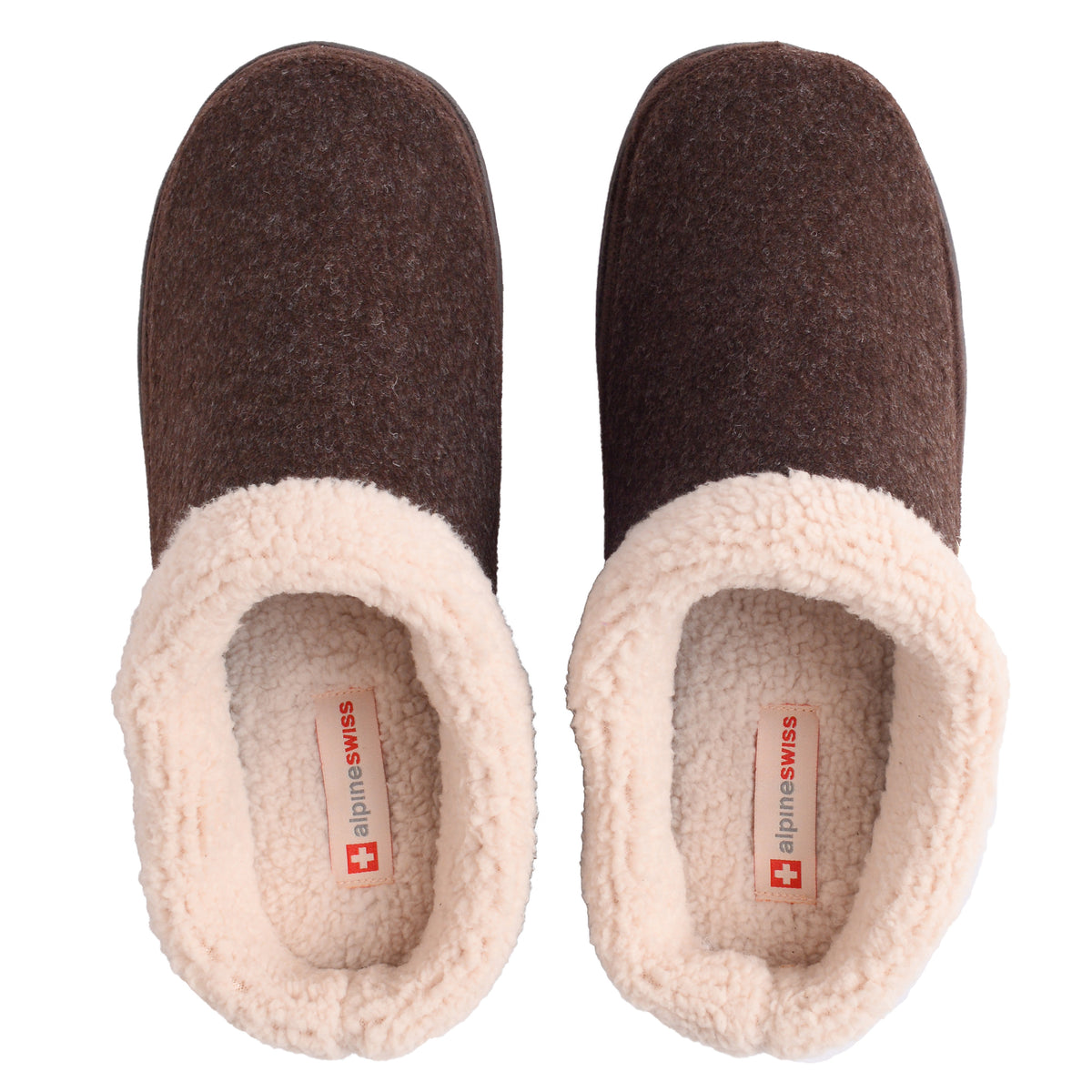 Alpine Swiss Mens Memory Foam Clog Slippers Fleece Fuzzy Slip On House Shoes – Brown