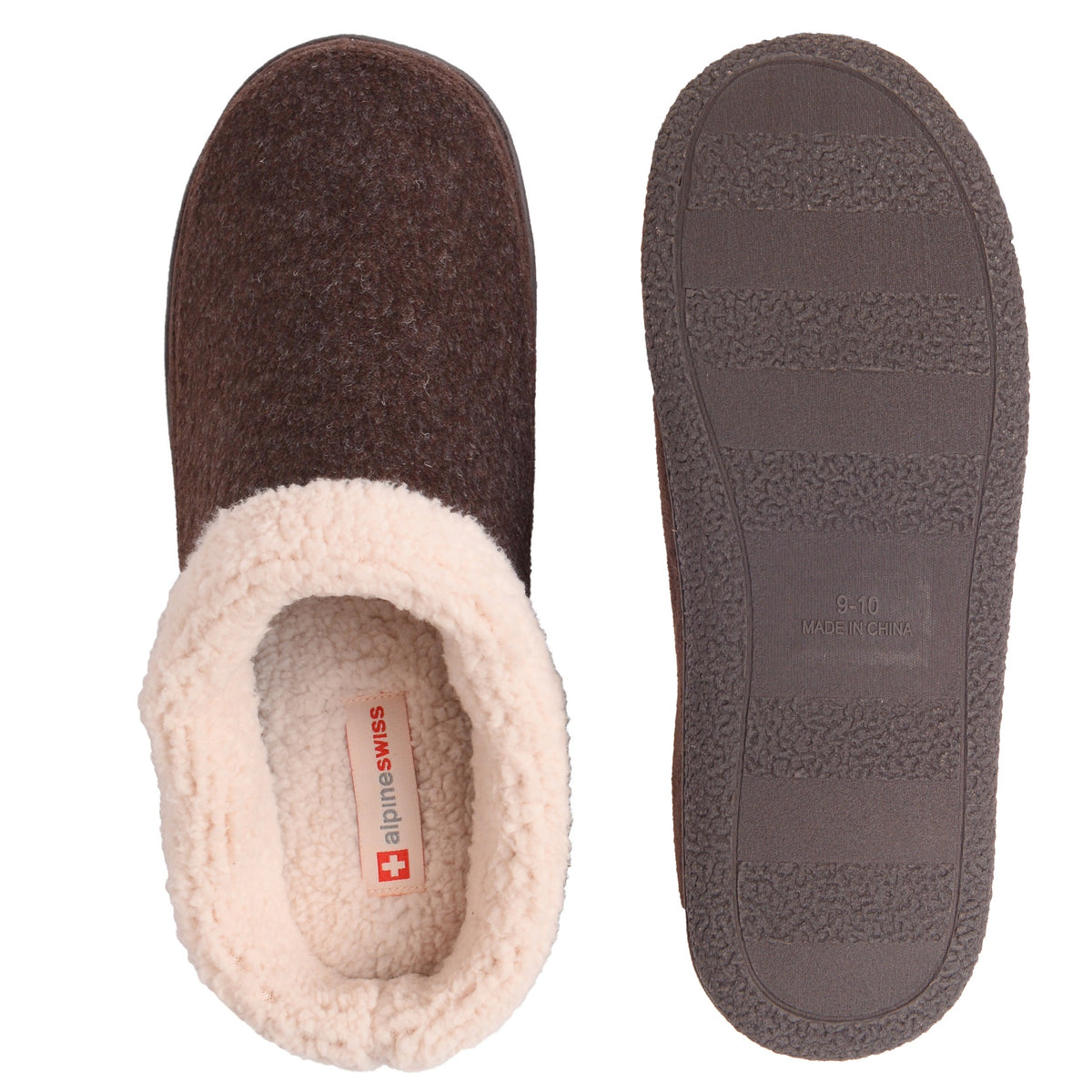 Alpine Swiss Mens Memory Foam Clog Slippers Fleece Fuzzy Slip On House Shoes – Brown