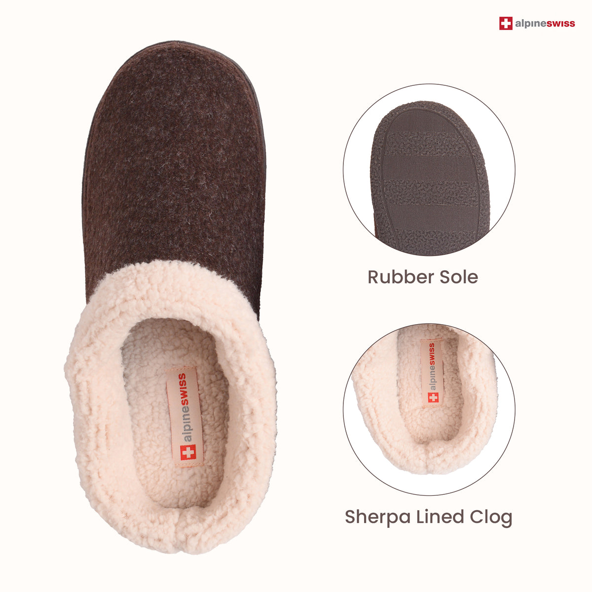 Alpine Swiss Mens Memory Foam Clog Slippers Fleece Fuzzy Slip On House Shoes – Brown