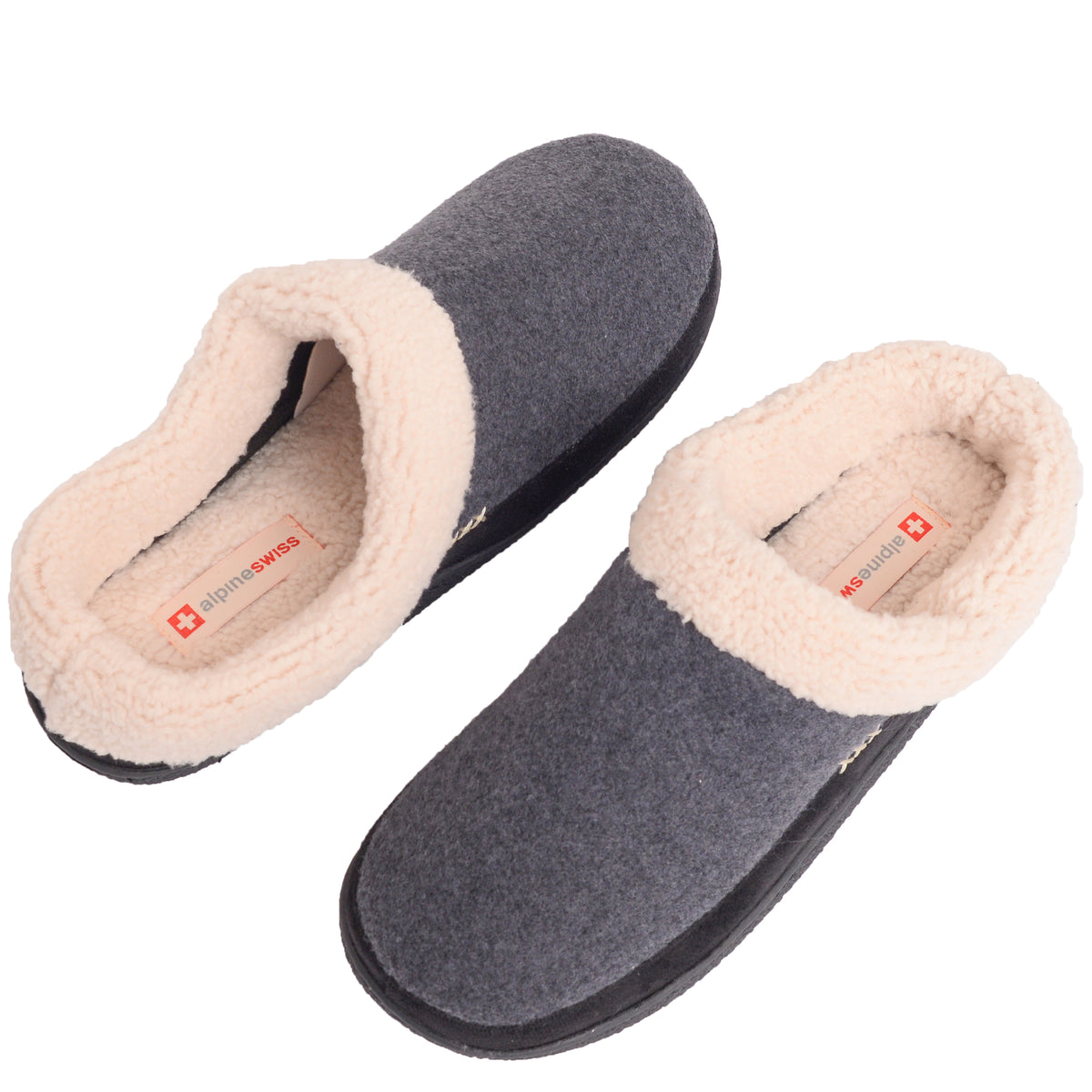 Alpine Swiss Mens Memory Foam Clog Slippers Fleece Fuzzy Slip On House Shoes – Gray