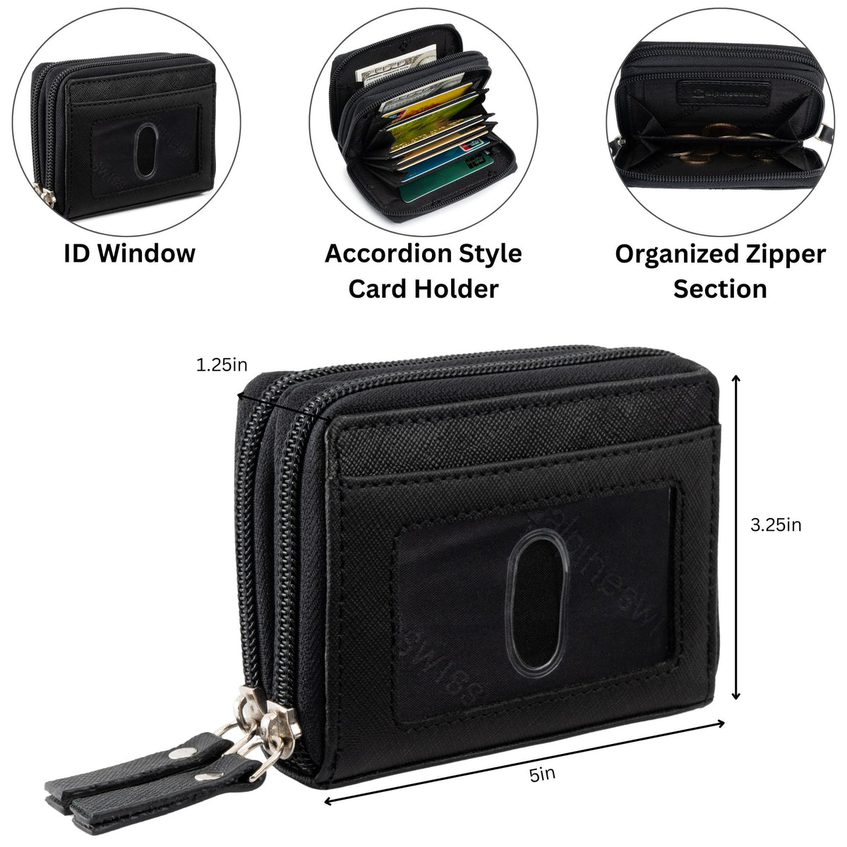 Alpine Swiss Womens Accordion Organizer Wallet Leather Credit Card Case ID – Black