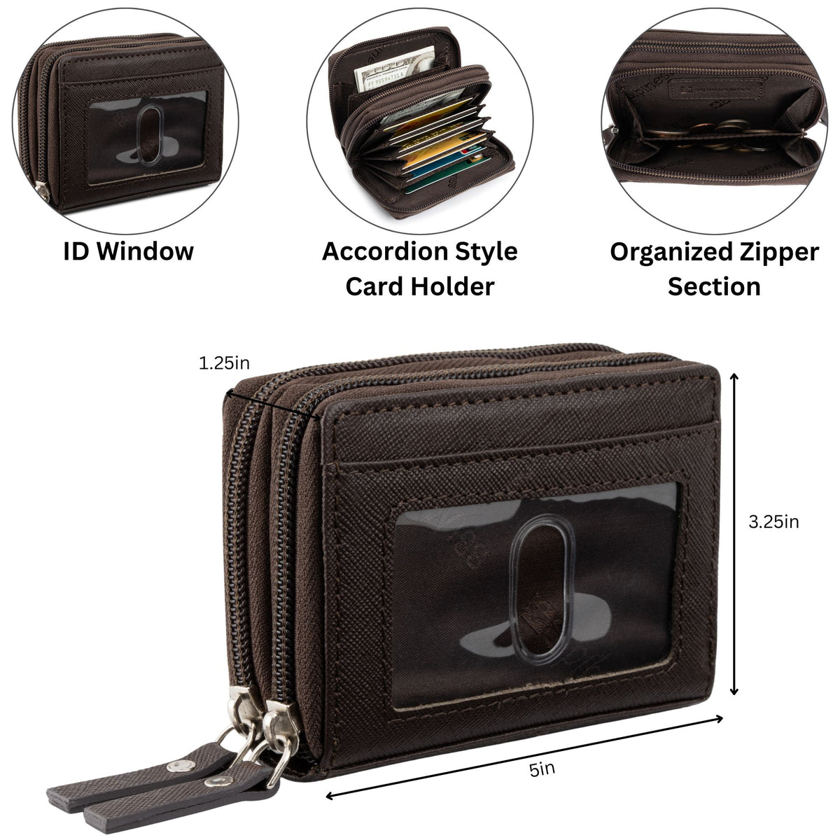 Alpine Swiss Womens Accordion Organizer Wallet Leather Credit Card Case ID – Brown
