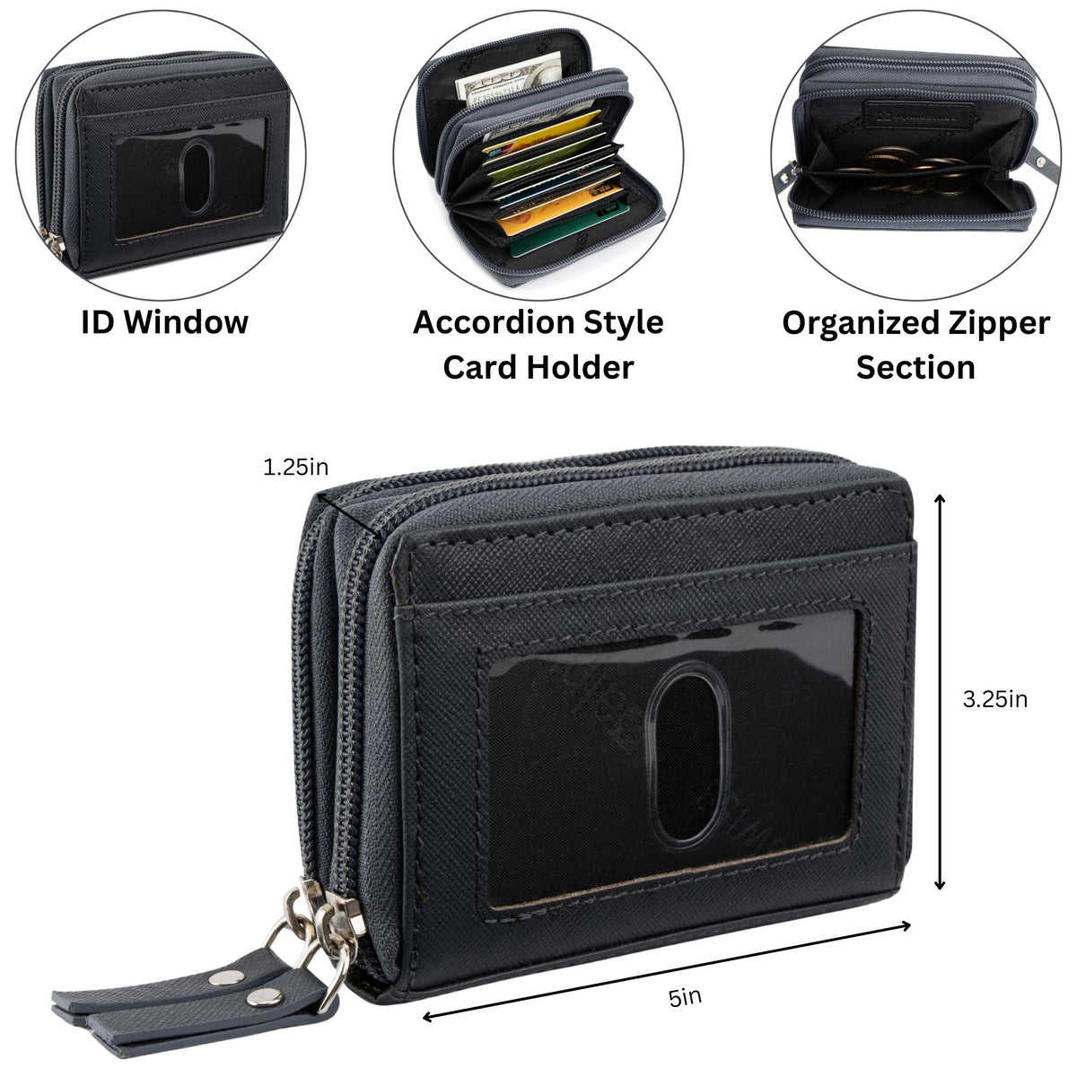 Alpine Swiss Womens Accordion Organizer Wallet Leather Credit Card Case ID – Gray