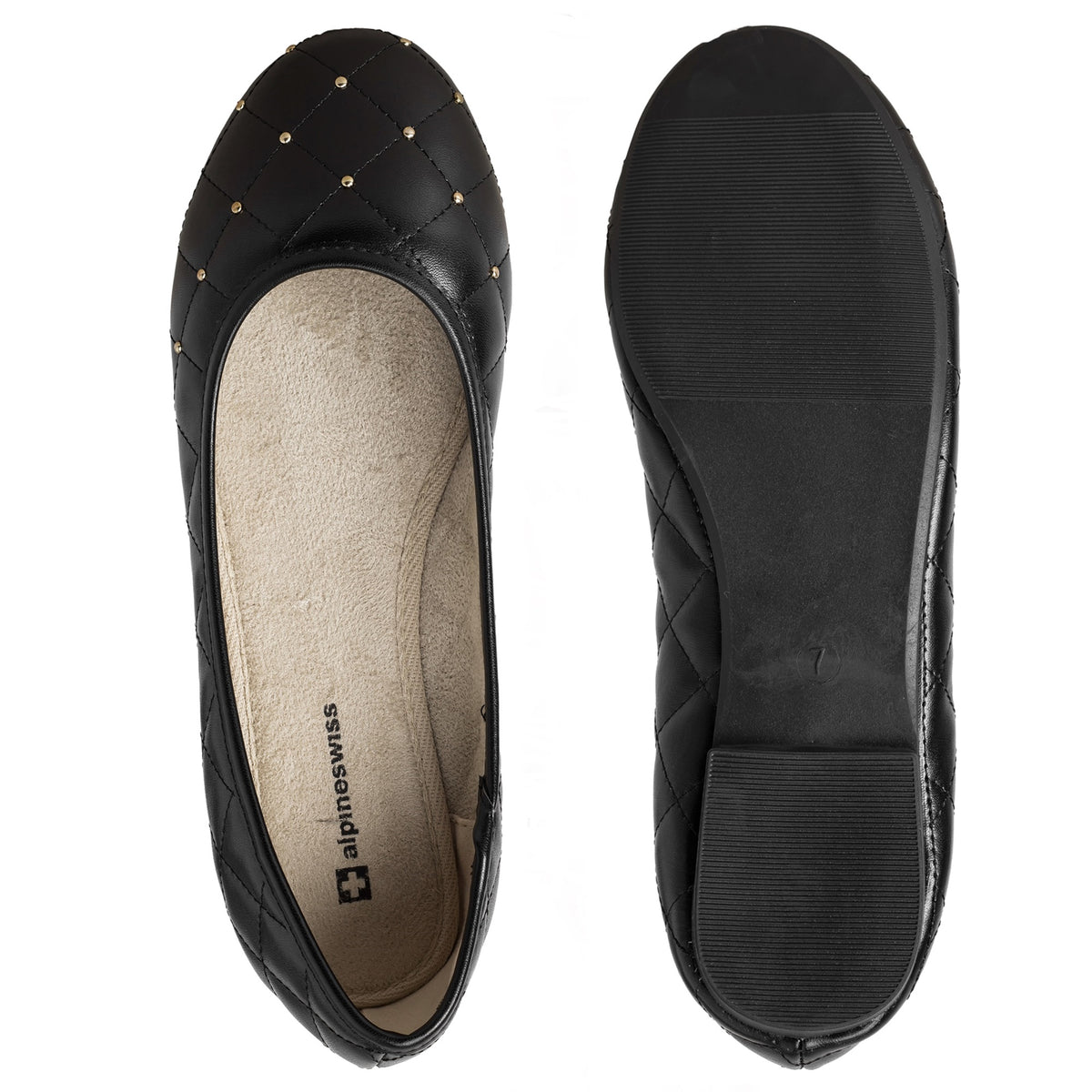 Alpine Swiss Pentunia Womens Ballet Flats Ballerina Slippers Round Slip On Shoes – Black