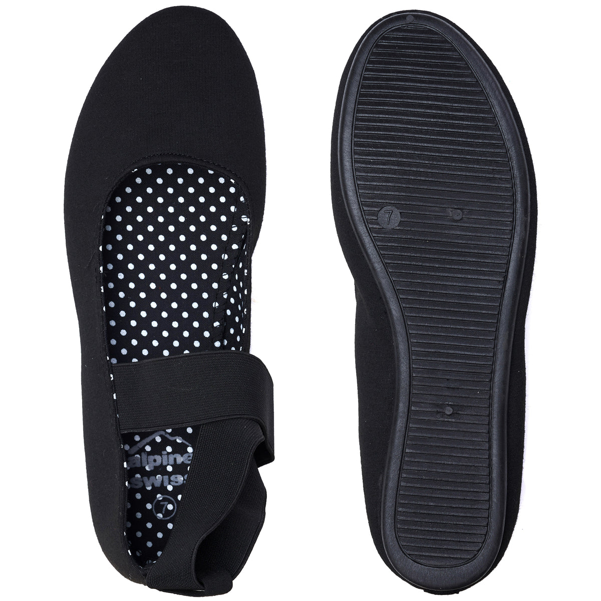 Alpine Swiss Peony Ballet Flats Shoes For Women Elastic Ankle Strap Flats Round – Black