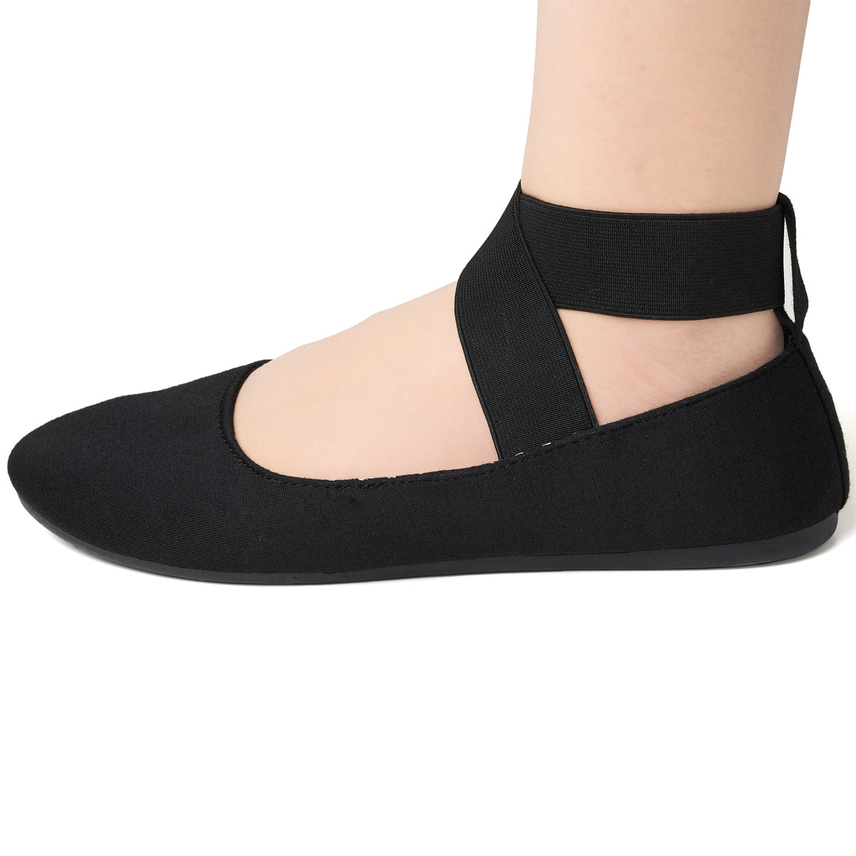 Alpine Swiss Peony Ballet Flats Shoes For Women Elastic Ankle Strap Flats Round – Black