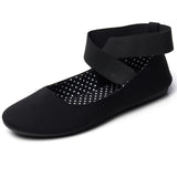 Alpine Swiss Peony Ballet Flats Shoes For Women Elastic Ankle Strap Flats Round – Black