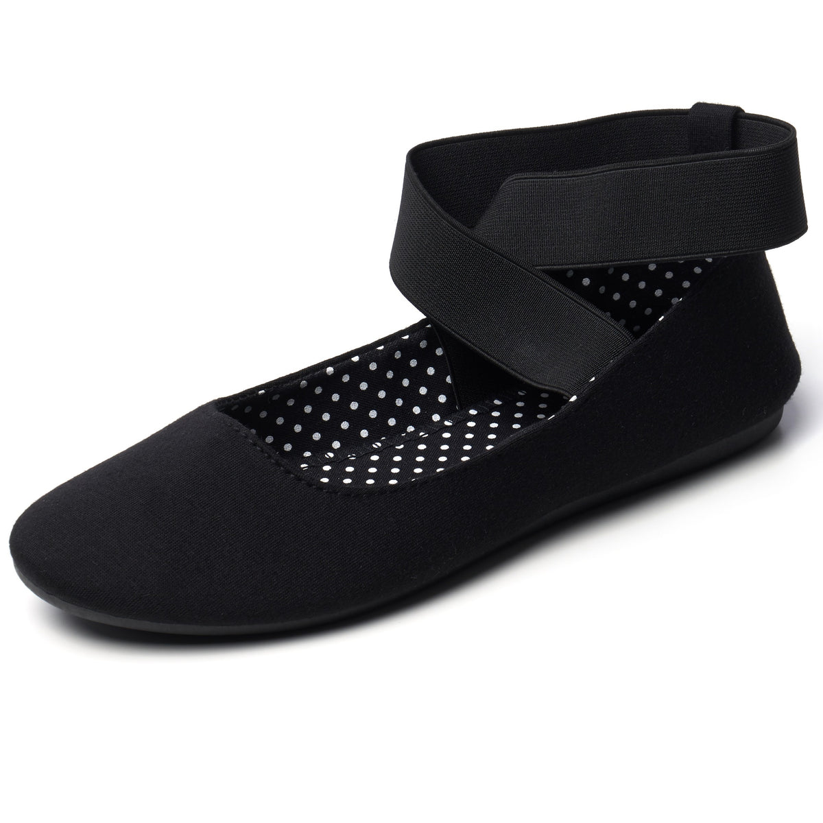 Alpine Swiss Peony Ballet Flats Shoes For Women Elastic Ankle Strap Flats Round – Black