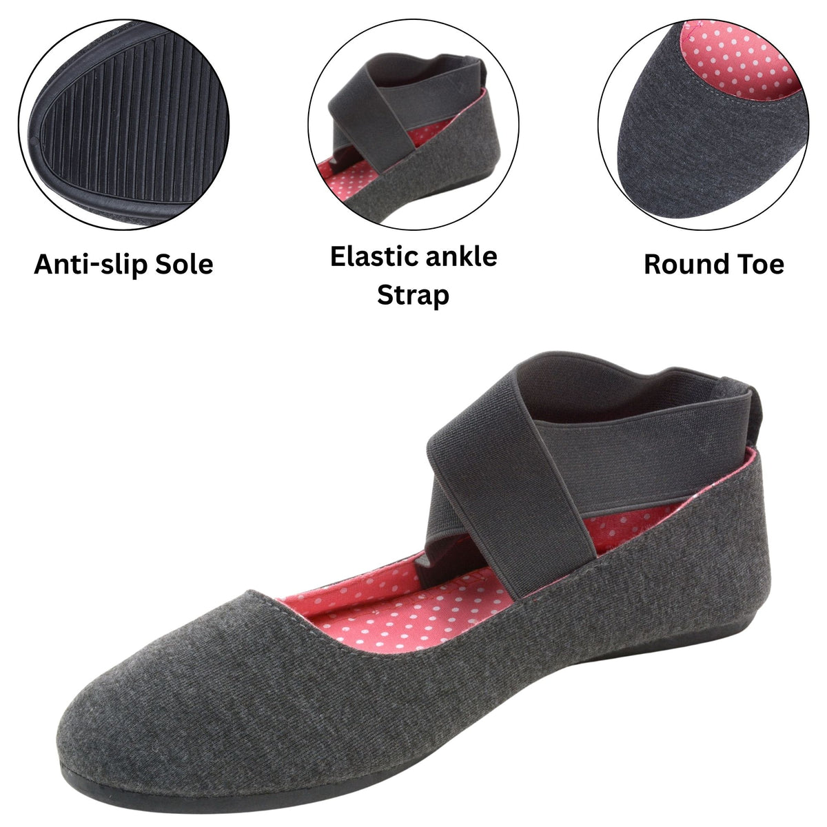 Alpine Swiss Peony Ballet Flats Shoes For Women Elastic Ankle Strap Flats Round – Gray