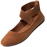 Alpine Swiss Peony Ballet Flats Shoes For Women Elastic Ankle Strap Flats Round – Tan Microsuede