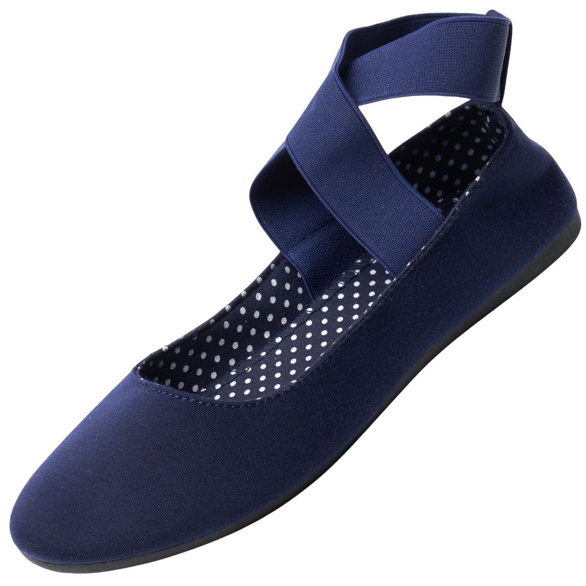 Alpine Swiss Peony Ballet Flats Shoes For Women Elastic Ankle Strap Flats Round – Navy