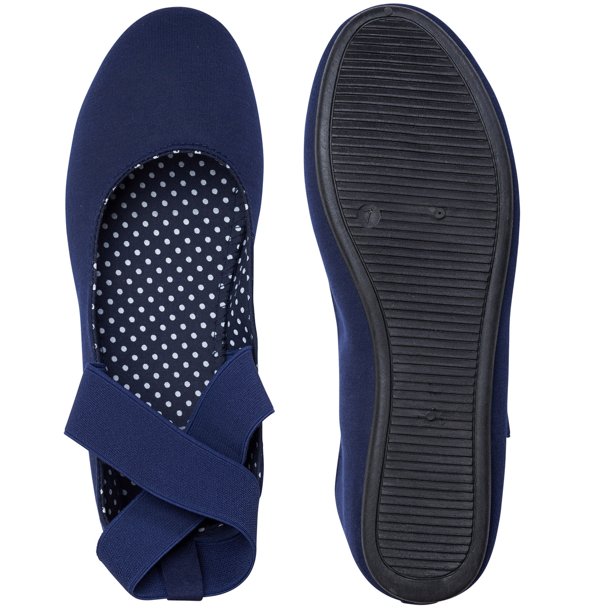 Alpine Swiss Peony Ballet Flats Shoes For Women Elastic Ankle Strap Flats Round – Navy