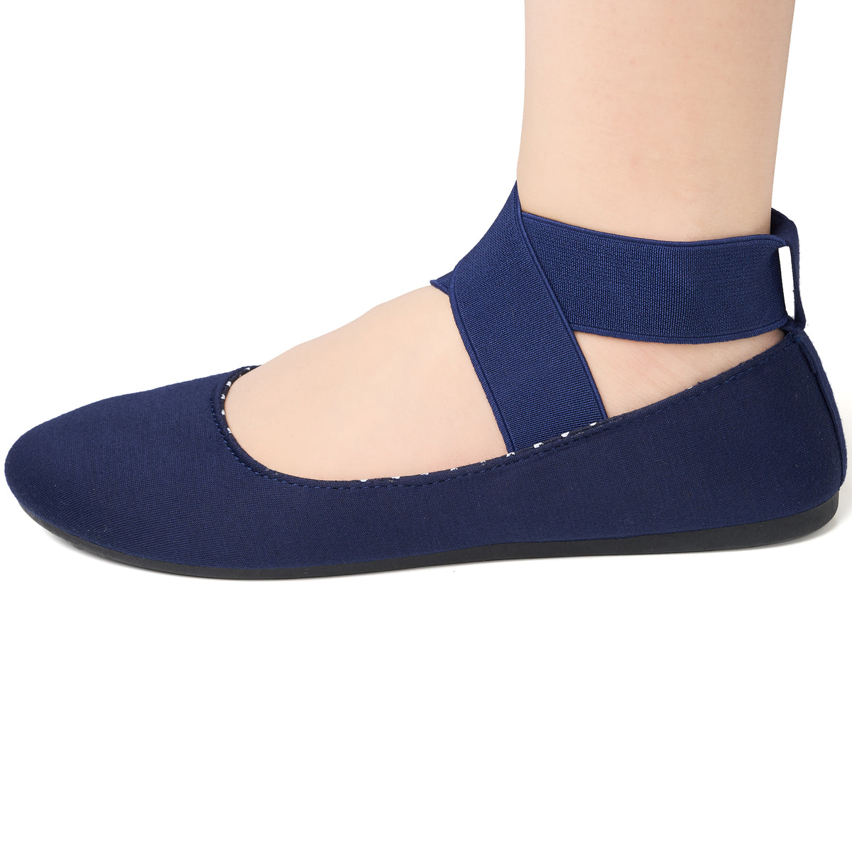 Alpine Swiss Peony Ballet Flats Shoes For Women Elastic Ankle Strap Flats Round – Navy