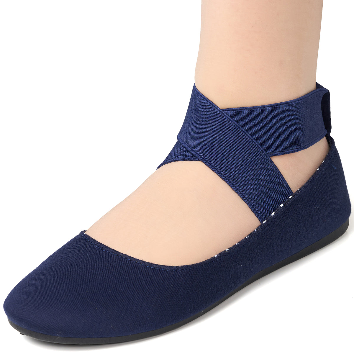Alpine Swiss Peony Ballet Flats Shoes For Women Elastic Ankle Strap Flats Round – Navy