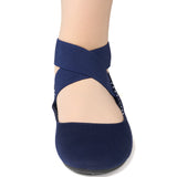 Alpine Swiss Peony Ballet Flats Shoes For Women Elastic Ankle Strap Flats Round – Navy