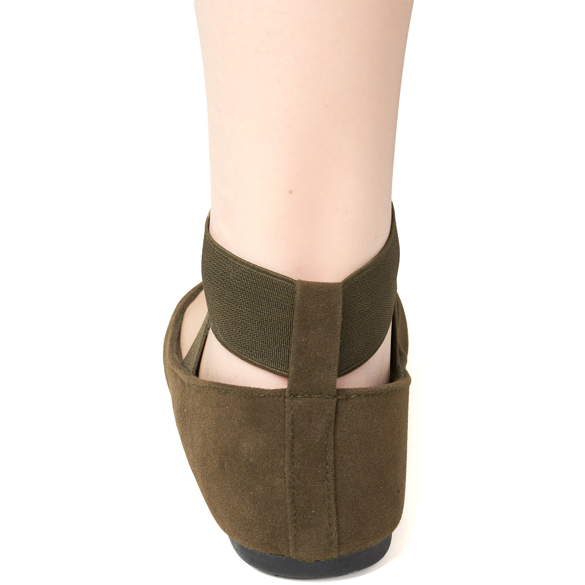 Alpine Swiss Peony Ballet Flats Shoes For Women Elastic Ankle Strap Flats Round – Olive Microsuede
