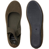 Alpine Swiss Peony Ballet Flats Shoes For Women Elastic Ankle Strap Flats Round – Olive Microsuede