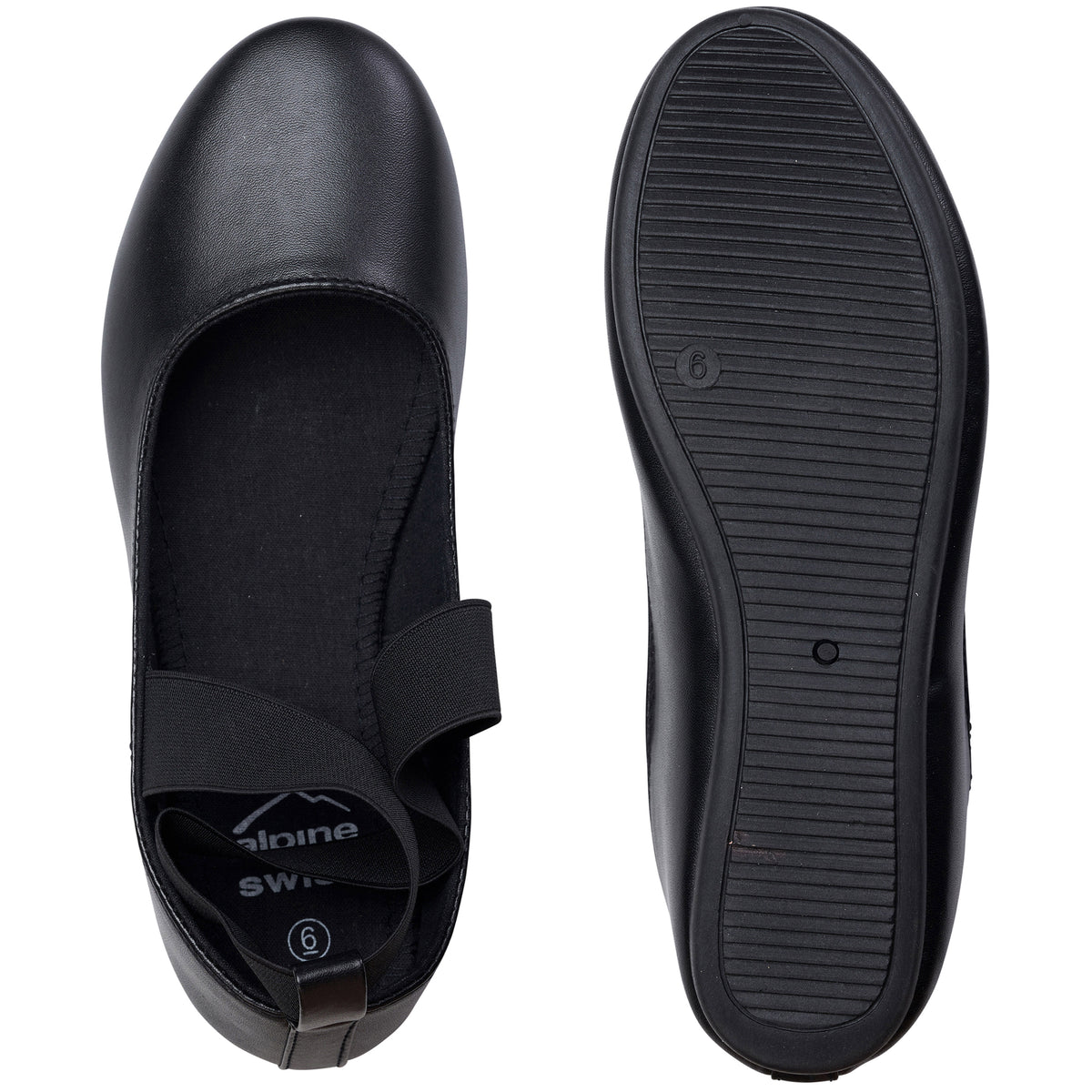 Alpine Swiss Peony Ballet Flats Shoes For Women Elastic Ankle Strap Flats Round – Black Leatherette