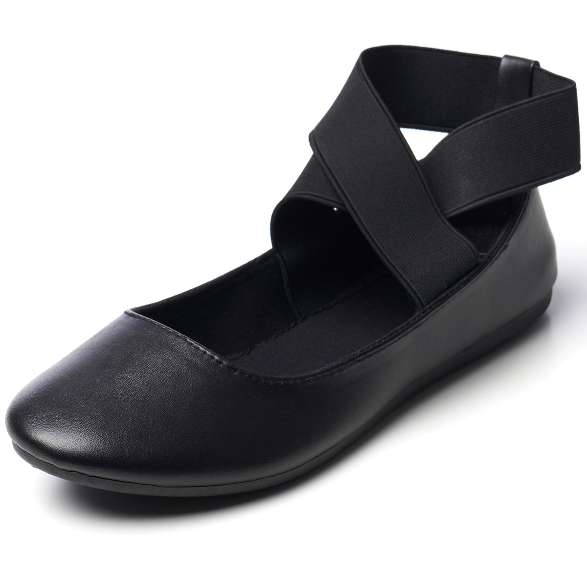 Alpine Swiss Peony Ballet Flats Shoes For Women Elastic Ankle Strap Flats Round – Black Leatherette