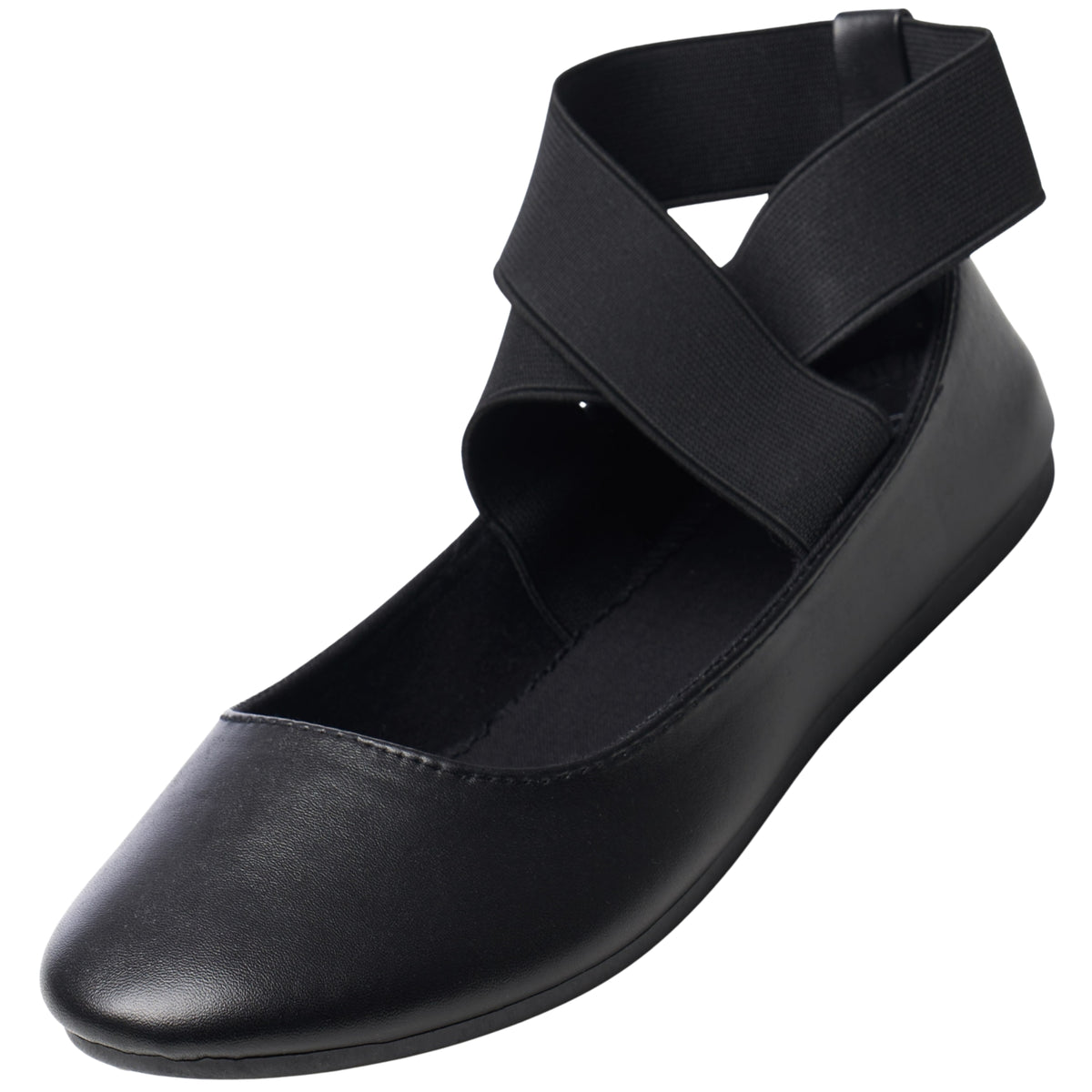 Alpine Swiss Peony Ballet Flats Shoes For Women Elastic Ankle Strap Flats Round – Black Leatherette
