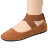 Alpine Swiss Peony Ballet Flats Shoes For Women Elastic Ankle Strap Flats Round – Tan Microsuede
