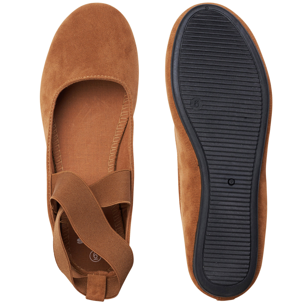 Alpine Swiss Peony Ballet Flats Shoes For Women Elastic Ankle Strap Flats Round – Tan Microsuede
