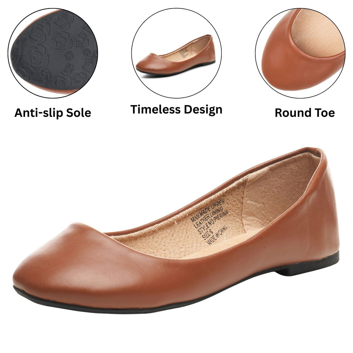 Alpine Swiss Pierina Womens Classic Round Toe Ballet Flats Work Slip On Shoes – Brown