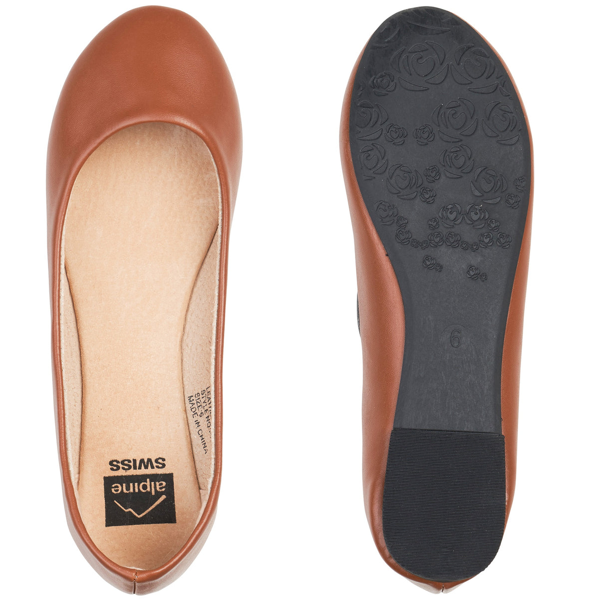 Alpine Swiss Pierina Womens Classic Round Toe Ballet Flats Work Slip On Shoes – Brown