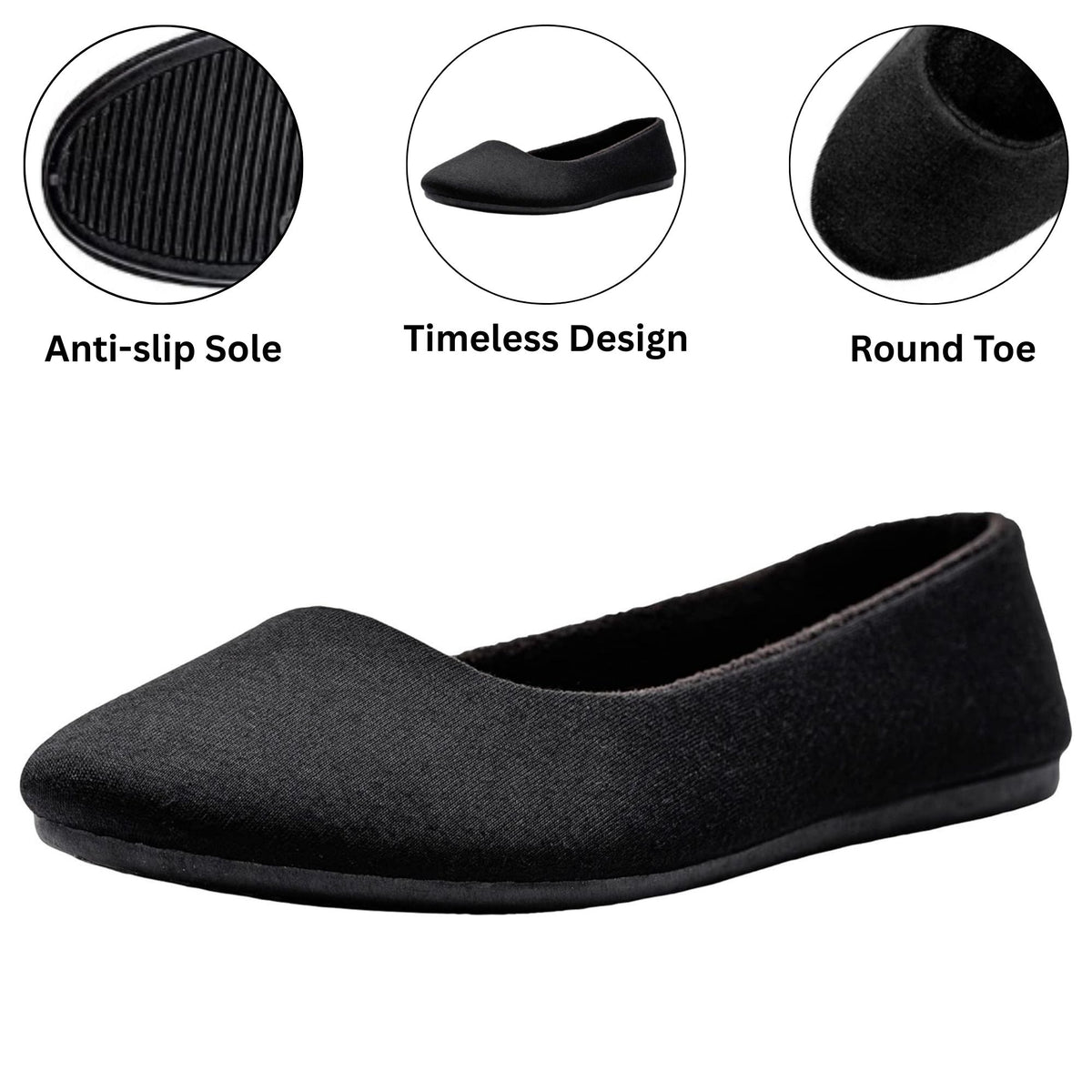 Alpine Swiss Pierina Womens Classic Round Toe Ballet Flats Work Slip On Shoes – Jersey Black