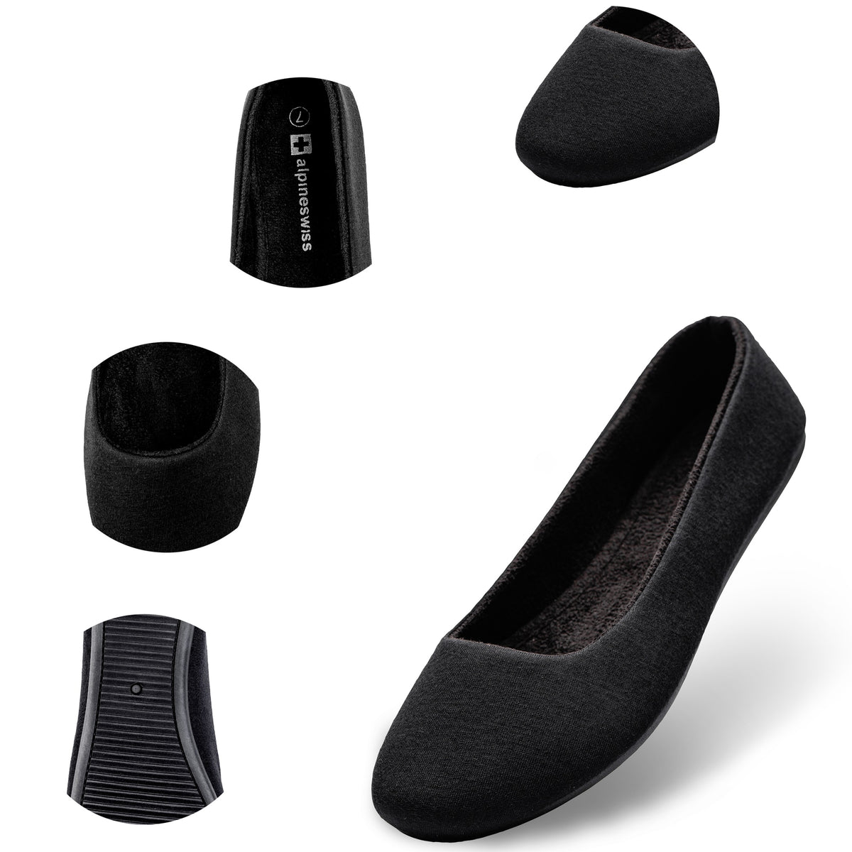 Alpine Swiss Pierina Womens Classic Round Toe Ballet Flats Work Slip On Shoes – Jersey Black