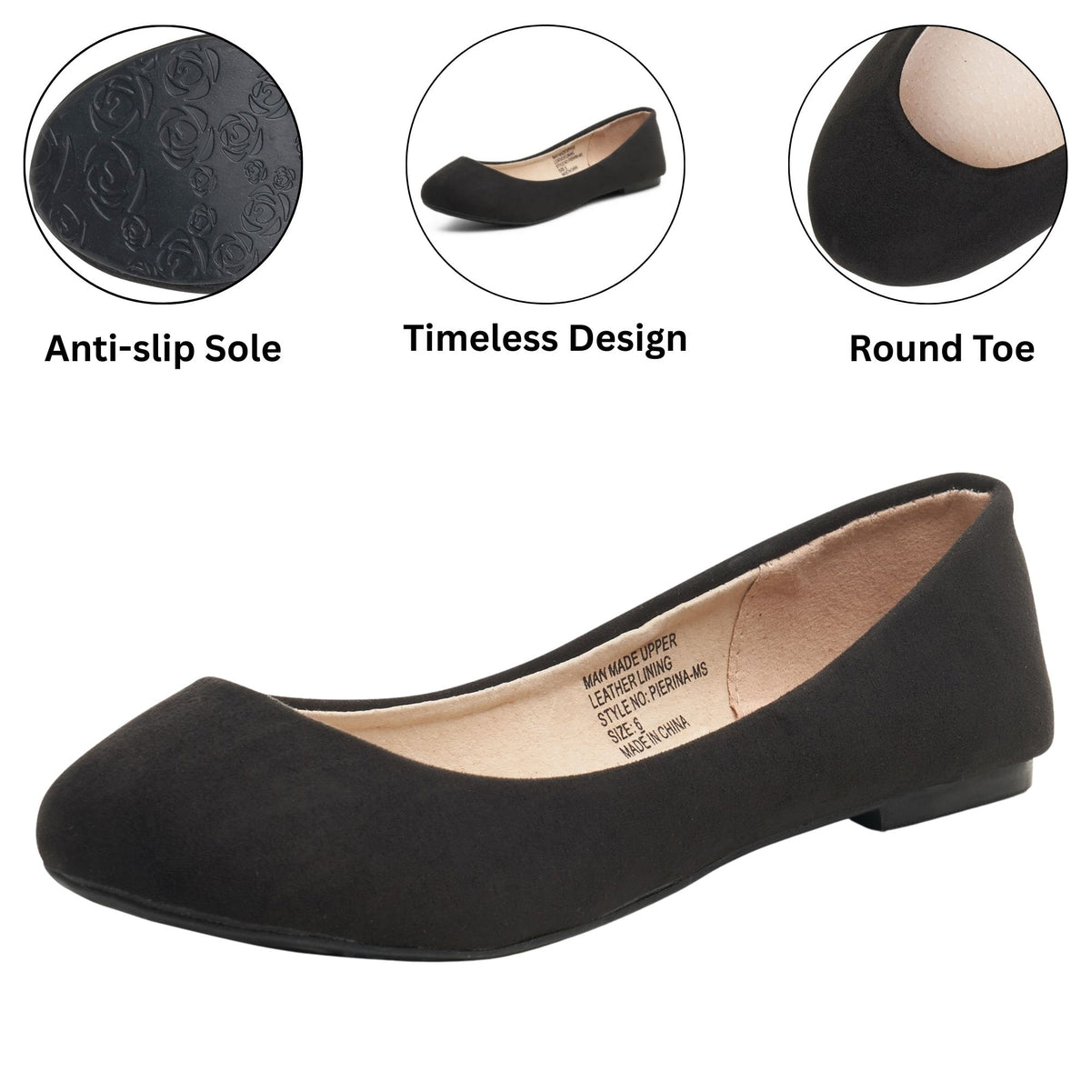 Alpine Swiss Pierina Womens Classic Round Toe Ballet Flats Work Slip On Shoes – Black Micro-Suede