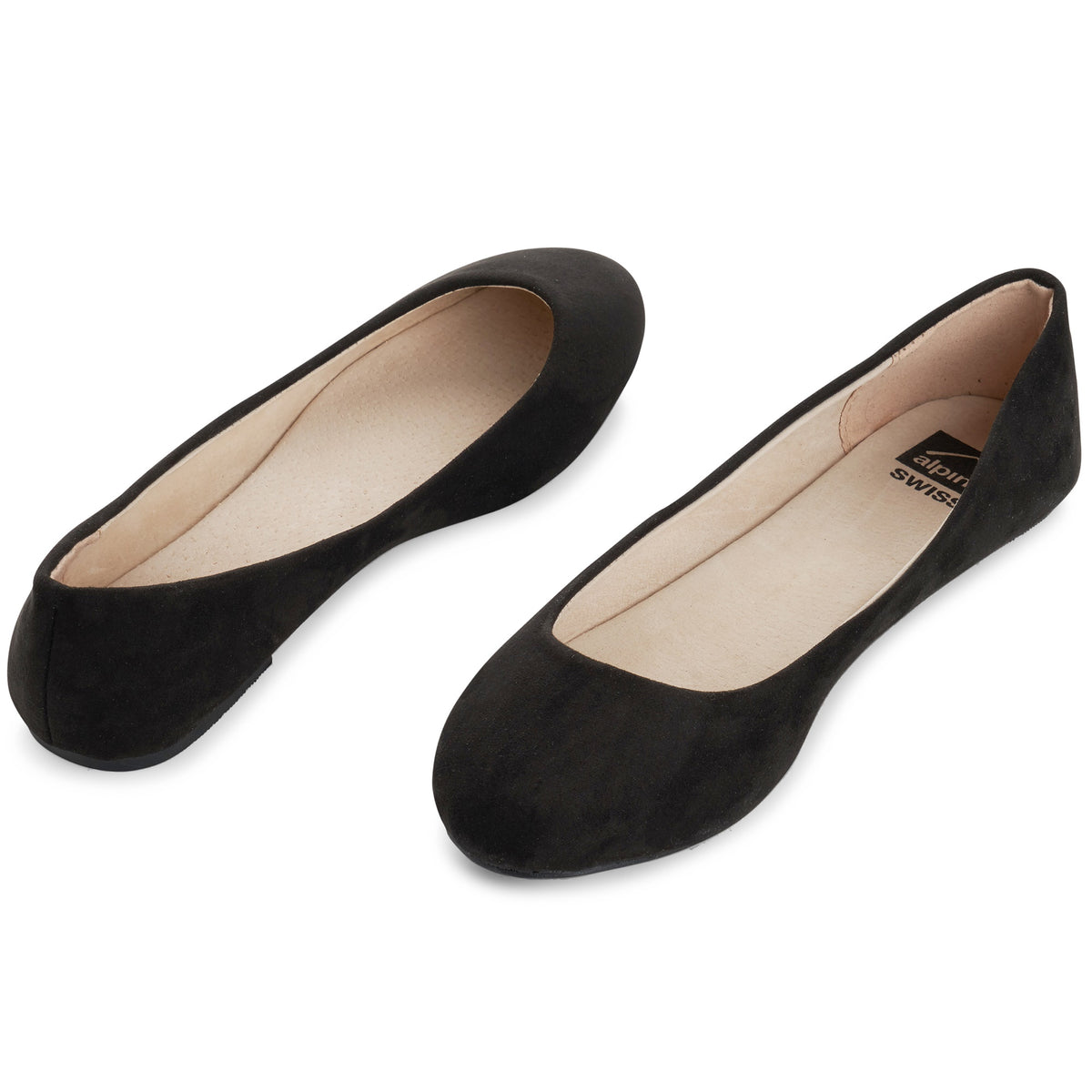 Alpine Swiss Pierina Womens Classic Round Toe Ballet Flats Work Slip On Shoes – Black Micro-Suede